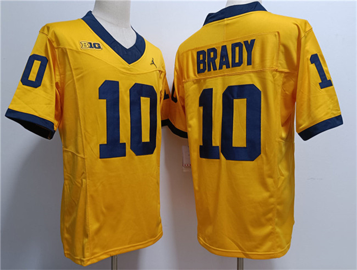 Men's Michigan Wolverines #10 Tom Brady 2023 F.U.S.E. Yellow Stitched Jersey